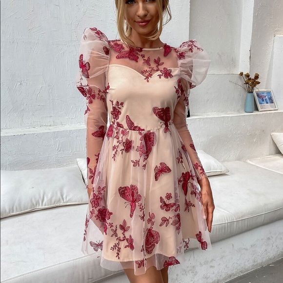 Double Crazy Gigot Sleeve Butterfly Dress - Picture 3 of 4